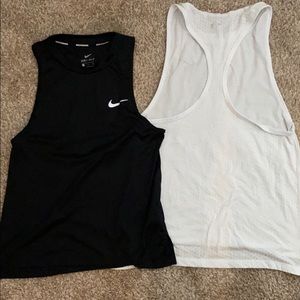 Nike running dry fit b&w tanks, women XS and S